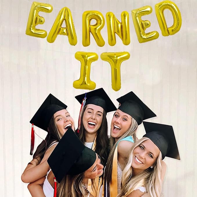 TONIFUL Gold Earned It Graduation Balloon Banner 2026 Nurse Graduations Decorations,2026 Nursing Balloons Gold Earned It Nursing Balloons for Class of 2026 RN Grad Party Supplies