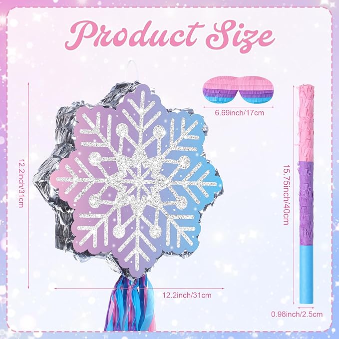 Snowflake Piñata Snowflake Birthday Decorations Wonderland Birthday Party Supplies Piñata with Blindfold Stick for Princess Party Supplies Decorations