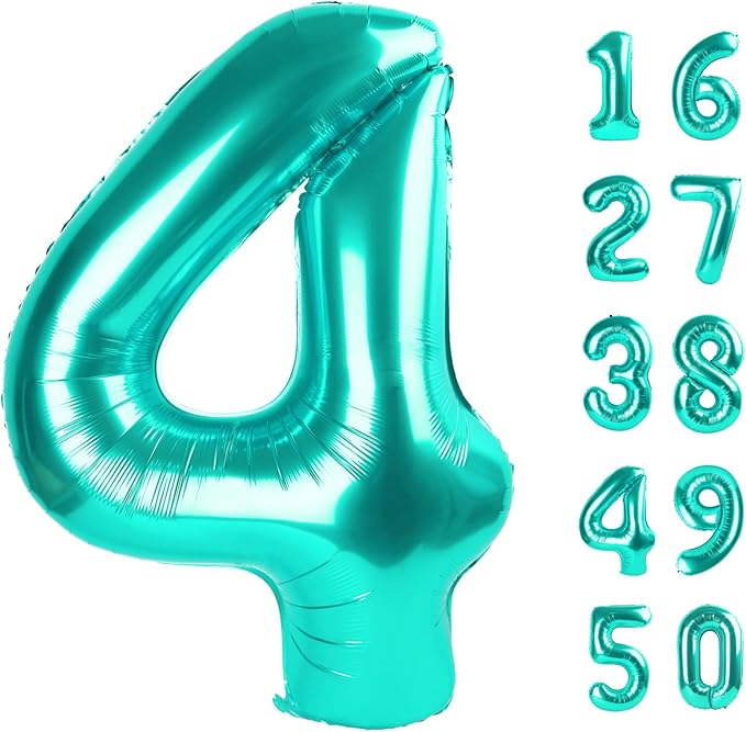 40 Inch Teal Blue Large 4 Balloon Numbers Teal Big Foil Number Balloons Giant Helium Happy 14th 24th Birthday Party Decorations for Man and Women, Huge Mylar Anniversary Party Supplies