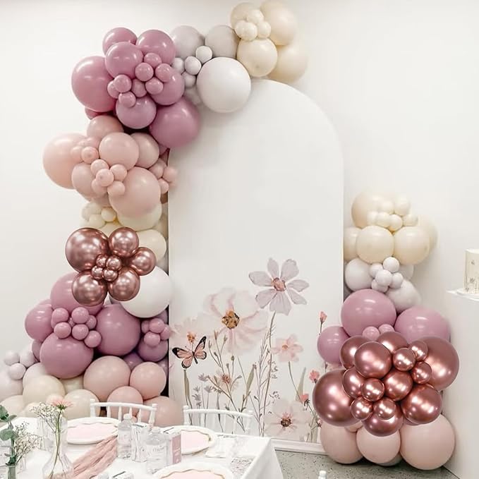 Dusty Pink Beige Balloon, 55 Packs 12 Inch Double Stuffed Retro Baby Pink and Metallic Rose Gold Balloons for Bridal Baby Shower Women Girls Birthday Wedding Party Decorations