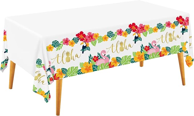 Tropical Luau Party Supplies Flamingo Disposable Tablecloth Plastic Waterproof Table Cover for Hawaiian Beach Party Decorations, 3 Pack 54X108inch