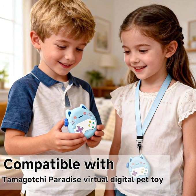 Silicone Cover for Tamagotchi Paradise,Silicone Cover Case for Tamagotchi Paradise Interactive Virtual Pet with Lanyard for Girl boy- Soft, Cute, Waterproof, Anti-Scratch, Shockproof (Blue)