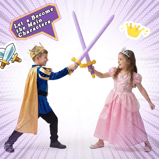 Outus 6 Pcs Inflatable Swords Blow up Swords Prince Party Favors for Theme Birthday Swimming Pool Viking Party Decorations Cosplay Halloween Costume Accessories Stage Props, 24 Inch (Gold,Purple)