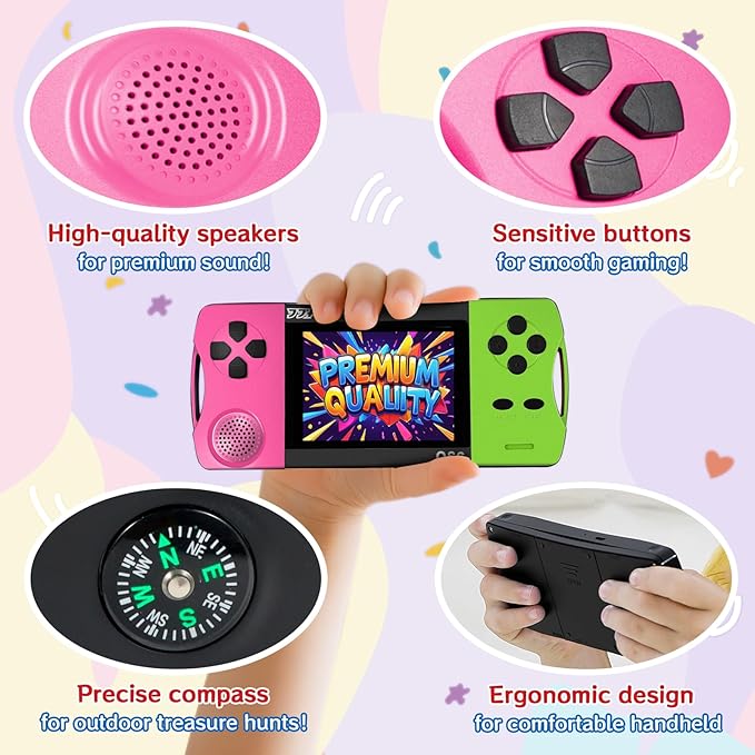 Handheld Games for Kids with 3.5" IPS Large Screen Built-in 216 Retro Video Games Portable Gaming Player with Rechargeable Battery Mini Arcade Electronic Toy Gifts for Boys Girls (Rose+Green)