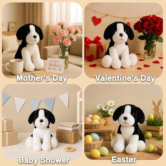 Black White Beagle Sheepdog Border Collie Stuffed Animals Dog Puppy Plush Toys for Kids Boys Girls Baby Birthday Easter