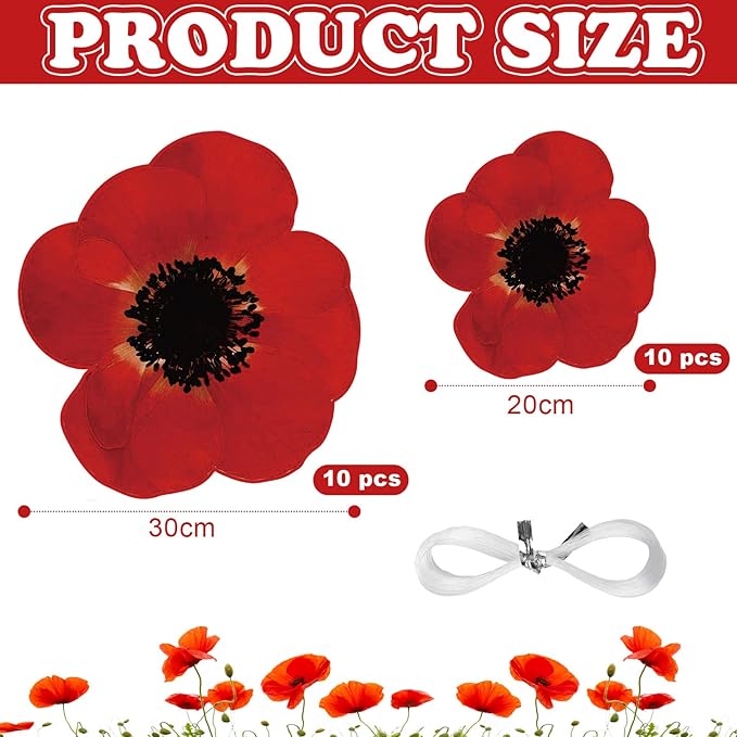 Preboun 20 Pcs Wizard Party Hanging Red Poppy Flowers Decorations, Artificial Poppy Flowers Banner Ceiling Decor for Classroom Wizard Birthday Shower Party Favor Supplies(Red,Flower)