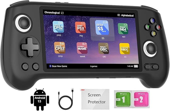 RG556 Retro Handheld Game Console , Android 13 System Unisoc T820 Processor 5.48 Touch Inch AMOLED Screen 5500mAh Battery Support WiFi Online DP Output (Black)