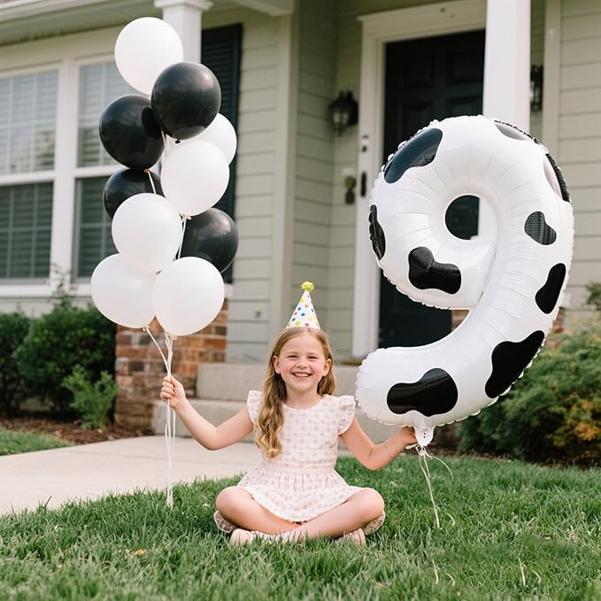 40 Inch Cow Print Balloon Number 9,Jumbo Mylar Foil Helium Balloon for 9 19th 29th 39th 90th 99th Digital Balloons for Birthday Party,Wedding Anniversary Party Decorations