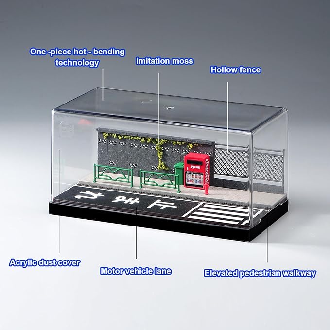 1/64 Model Car Display Case Diorama Garage,Simulated Parking Lot Model Miniature Scene Parking Lot PVC Assembly with Light Parking Space Model Display Frame Toy Display Box (Road Scene Garage)