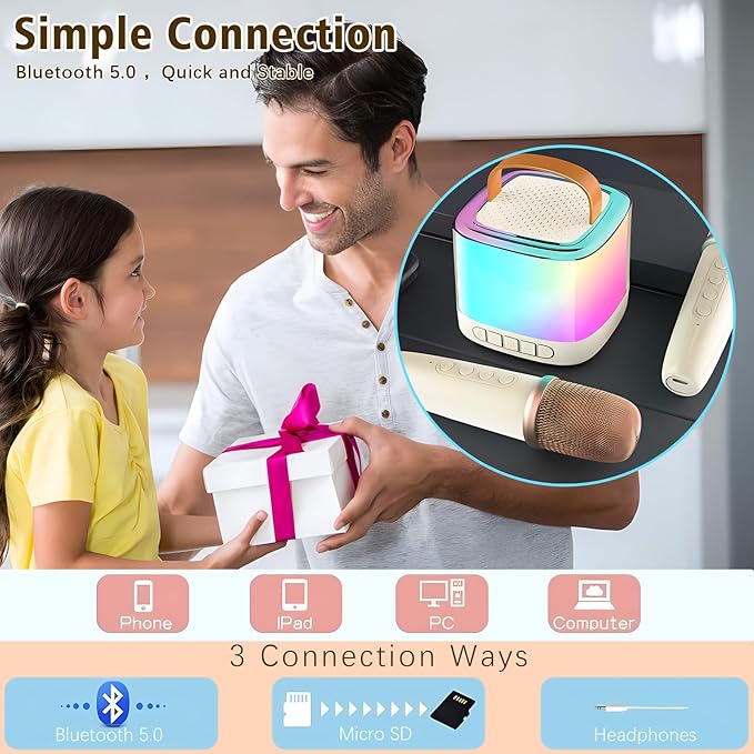 Karaoke Machine for Kids,Portable Bluetooth Speaker with Wireless Microphone for Illusionary Flowing Light,Karaoke Toys Gifts for Girls & Boys Ages 4-12 +Year Old Birthday Party