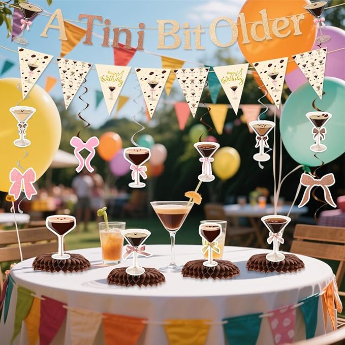 Espresso Martini Party Decorations Include A Tini Bit Older Glitter Banner Hanging Swirls Honeycomb Centerpieces Martini Birthday Bachelorette Bridal Shower Tini Bar Party Decor Supplies