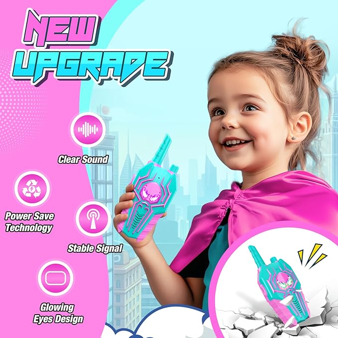 Rechargeable Walkie Talkies Toys for Girls, Xmas Gifts for Girls Ages 3 4 5 6 7 8 9 10 Kids Walkie Talkies 2 Pack Outdoor Hiking Toy for 5-7 Year Old Girl Birthday Gift 2 Way Radio for Kids