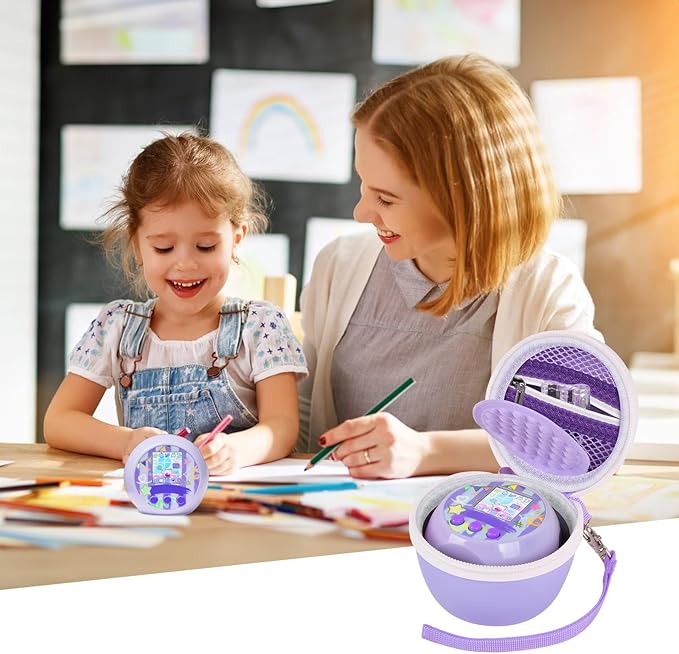 casmilee Toy Case for Punirunes/for Tamagotchi Interactive Digital Pet, Kids Virtual Electronic Pets Holder with Partition to Protect Screen & Mesh Pocket for Small Accessories- Box Only (Purple)
