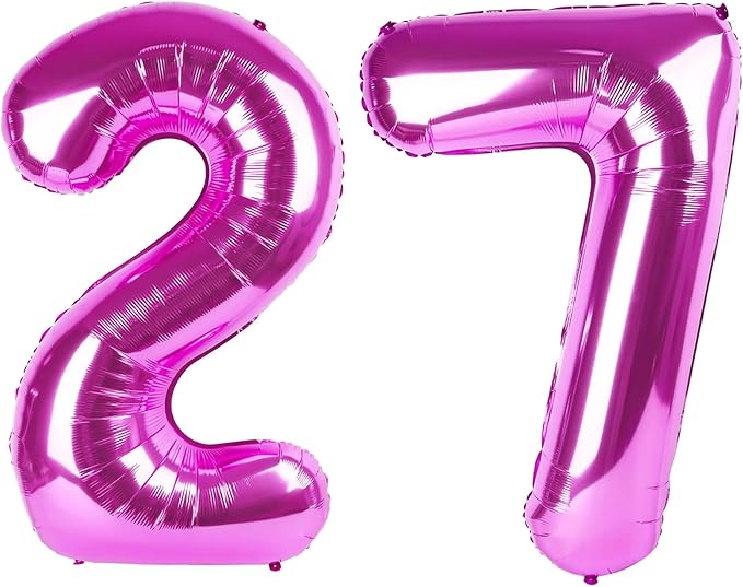 40 Inch Large 27 Balloon Numbers Rose Purple Big Foil Number Balloons Giant Helium Happy Birthday Party Decorations for Man and Women, Huge Mylar Anniversary Party Supplies
