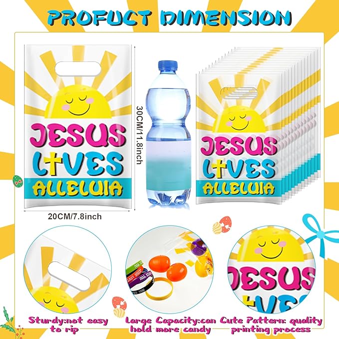 108 Pcs Easter Religious Party Favor Easter Eggs Fillers Christian Goody Bags Jesus Loves You Wristbands Party Supplies for Gift Church (Jesus Lives)