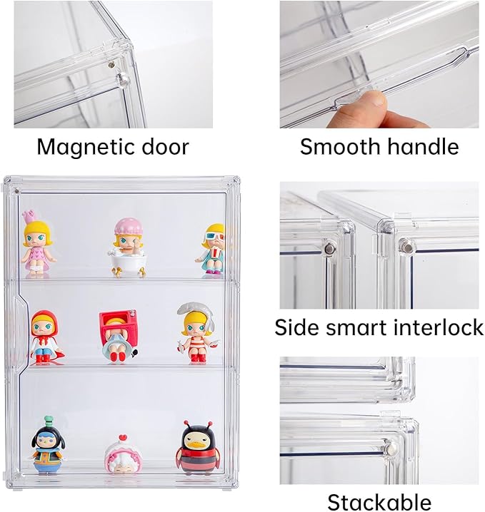 3 Tiers Clear Display Case for Figures, Acrylic Storage Organizers Box with Magnetic Door, Wall-Mounted Dustproof Showcase for Collectibles Action Figure(3PACK Wall-Mounted Medium)