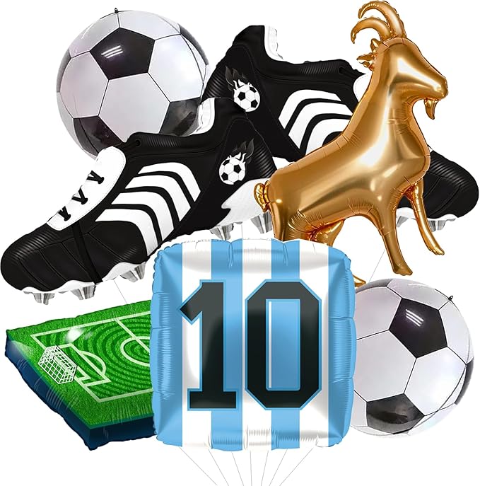 4D Football Balloons Set - Soccer Field, Cleats, Jersey & Goat Shapes | Sports Party Decorations for Fans, Birthday, Game Day (blue &white)