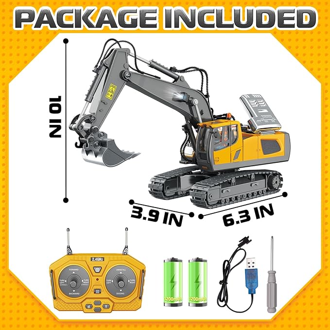 Remote Control Excavator Toys, 11 Channel 1:20 RC Construction Vehicles, 680° Rotation Hydraulic Car Toys for 6 7 8 9 10 Year Old Boys Kids, RC Truck Digger Toys Christmas Birthday Gifts