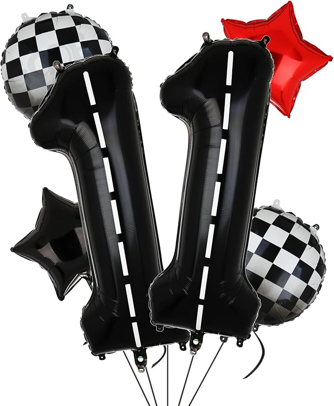 Race Car Birthday Balloons 40 Inch Racetrack Number Balloon 11 Black Boys 11st Birthday Race Car Theme Party Decor Supplies 6 Pcs