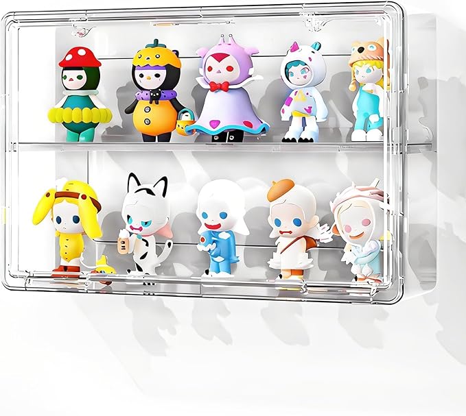 Wall-Mounted Clear Display Case for Figures, Acrylic Storage Organizers Box with Magnetic Door, Wall Dustproof Showcase for Collectibles Action Figure(1, Medium-Wide)