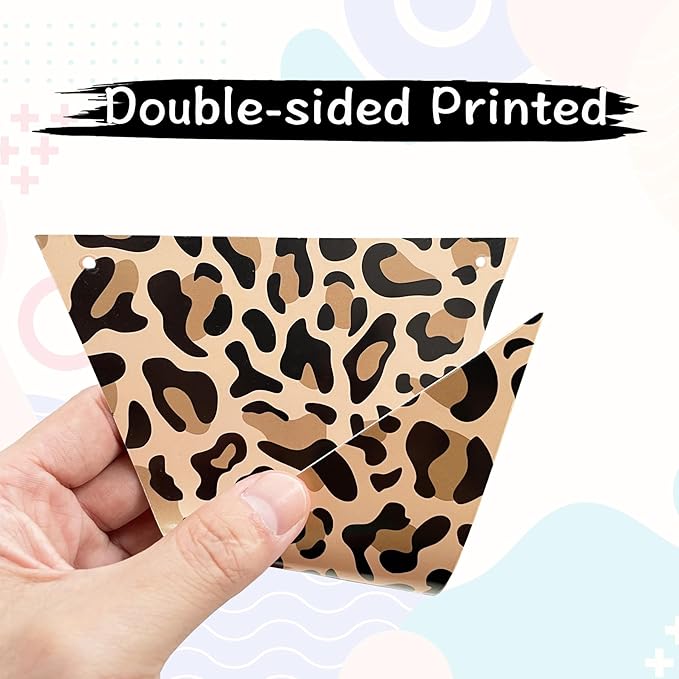 2 Pieces Animal Print Pennant Banner Jungle Theme Party Supplies Safari Birthday Party Decorations, Jungle Safari Birthday Banner for Animal Zoo Party Decor