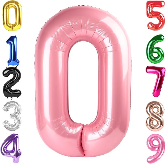 40 Inch Pearlescent Pink Number 0 Balloon, Giant Number 0 Balloons for 10th 20th 30th 40th Birthday Decorations, Party Supplies for Baby Boy Girl, Pearlescent Pink Party Decor