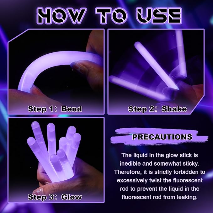 Lewtemi 100 Pack 4" or 6" Bright Glow Sticks Bulk, Glow in the Dark Party Supplies Birthday and Holidays (4 Inch,Purple)