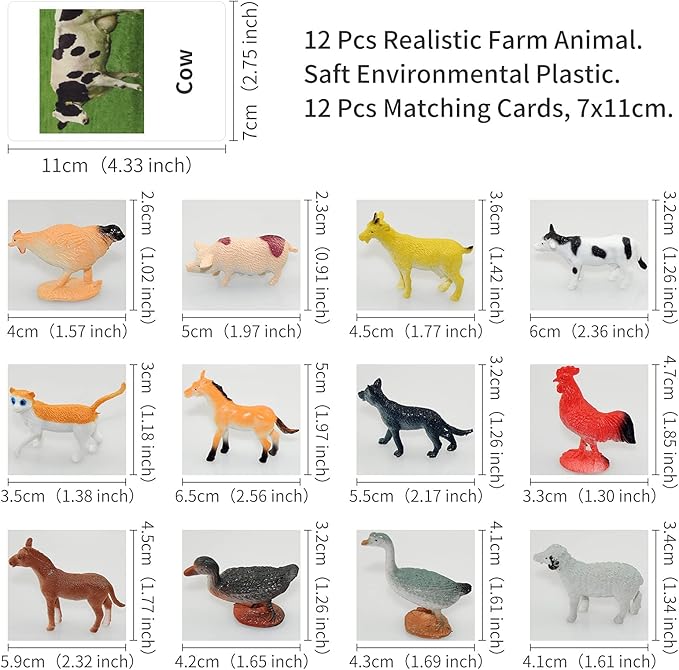 Montessori Animal Figures with Flash Cards, Realistic Animal Figurines Toys, Montessori Language Materials Preschool Learning Toy