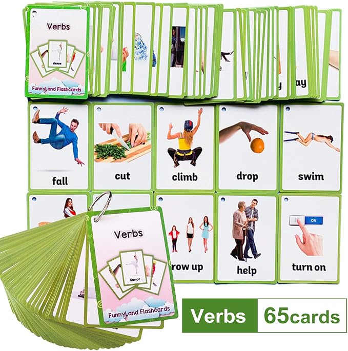Verbs/Adjectives Flash Cards English Flash Cards Pocket Card Learning Toys for Children Pre-Kindergarten Kids Education Aids