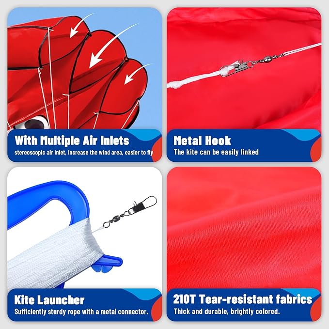 3 Piece Set Octopus Kites for Kids and Adults，Easy to Fly for Outdoor Adults Children Line Kite for Kids Toy (Octopus red Blue Green 3-Piece Set, 3)