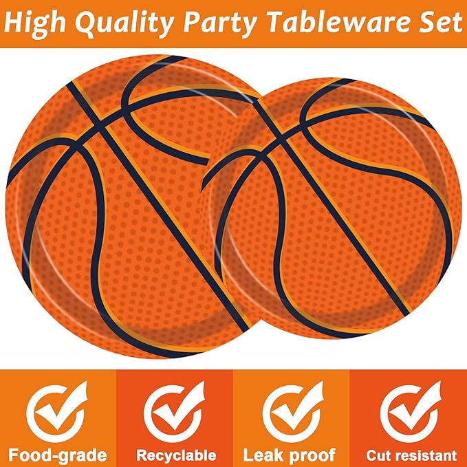 96Pieces Basketball Tableware Set Sport Party Disposable Plates Napkins Fork Basketball Birthday Party Decorations For Teenagers Kids Boys Baby Basketball Team Party Supplies Serves 24 Guests