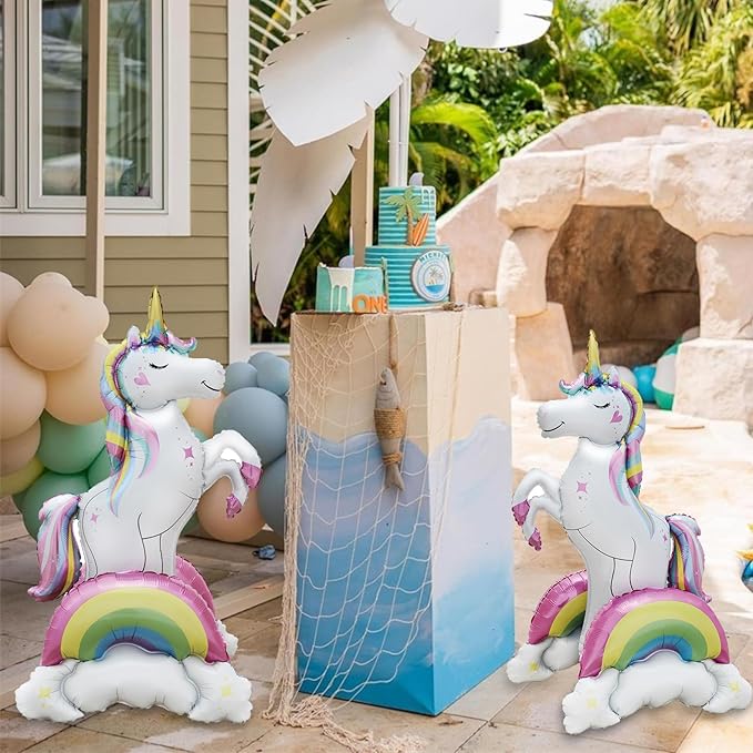 Giant Standing Unicorn foil Balloon, 3D Magical Rainbow Cloud Unicorn Party Balloons, Girls Birthday Wedding Baby Shower Decorations Party Supplies (37inch)