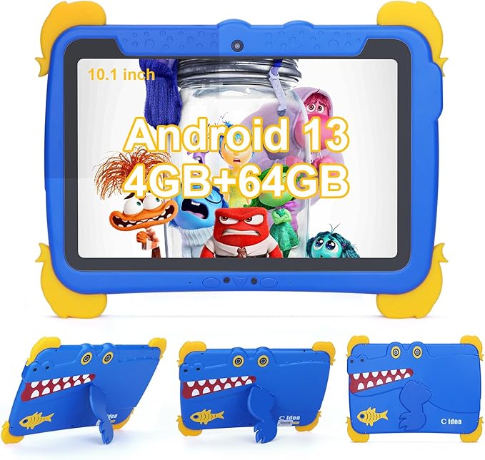 C idea Android 13 Kids Tablet,10.1 inchTablet for Kids,Children Tablet 4GB RAM+64GB ROM(1TB TF), FHD IPS Screen,Pre-intalled IWAWA,6000mAh Battery,5G WiFi|Great Gift for Toddler(Blue)