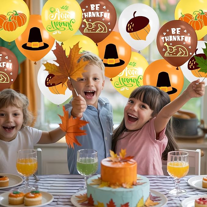 Thanksgiving Balloons, 12 Inch Brown Yellow Burnt Orange Coffee White Pumpkin Turkey Autumn Latex Balloons for Fall Thanksgiving Harvest Birthday Party Baby Shower Decorations
