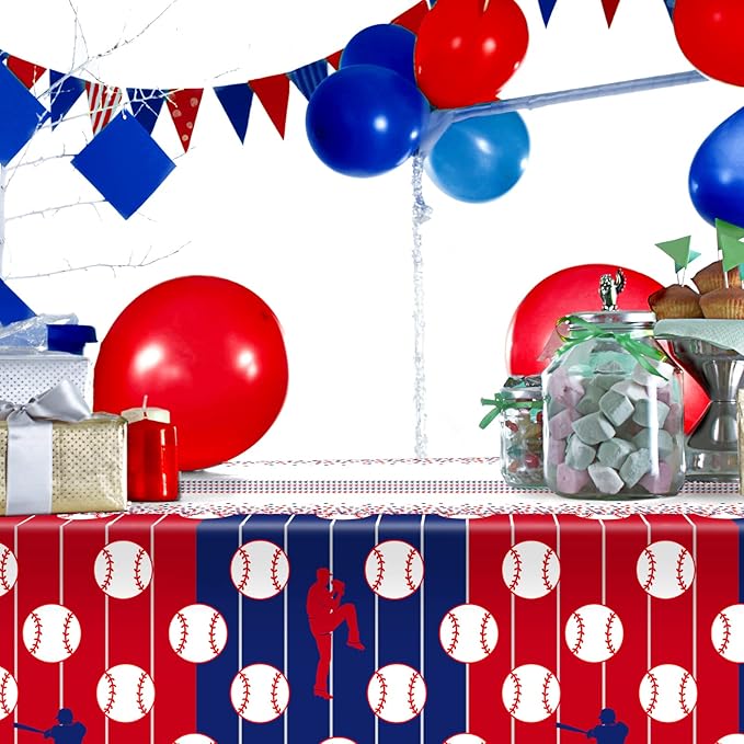 durony 2 Pieces Baseball Tablecloth Plastic Baseball Table Cover Baseballs Theme Party Supplies Waterproof Rectangle Tablecloth for Baseballs Theme Birthday Sport Party Decorations