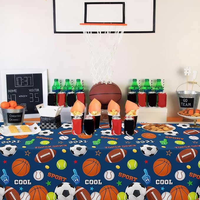 6 Pack Sports Party Decorations Sport Tablecloth Sport Theme Birthday Table Cloth Soccer Basketball Football Baseball Table Covers for Boys All Star Sports Themed Party Supplies 51 x 86 in