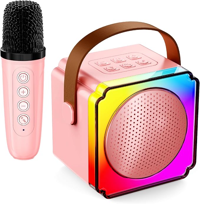 Karaoke Machine, Portable Speaker with Microphones, Birthday Family Party Gifts Toys for Kids Girls Boys 3 4 5 Year Old