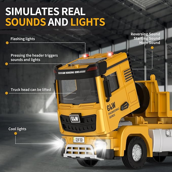 Kids Toys for 3 4 5 6 7 Years Old Boys, Die-cast Construction Toys Set w/Semi Truck, Excavator, Bulldozer, Alloy Engineering Construction Vehicles Truck Toys w/Lights & Sounds, Model Cars