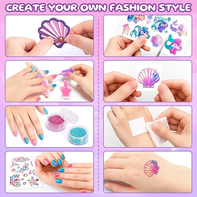 Kids Makeup for Toddlers Toys, Washable Make Up Set Non-Toxic Mermaid Toys for Girls, Kids Hair, Nail Polish, Brushes, Purse Accessories, Princess Christmas Birthday Gift Toys for Girls 3+