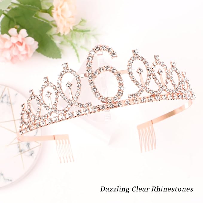 CIEHER 6th Birthday Set: Crown, Sash & Pearl Pin - It's My 6th Birthday Decorations & Gifts