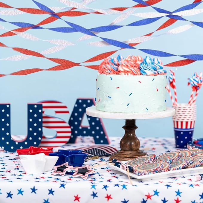 Crepe Paper Streamers 6 Rolls 492 ft,Blue Red Silver Streamer American Party Decorations,for Birthday Decorations,Rainbow DIY, Boy's Birthday Decoration American Theme Party