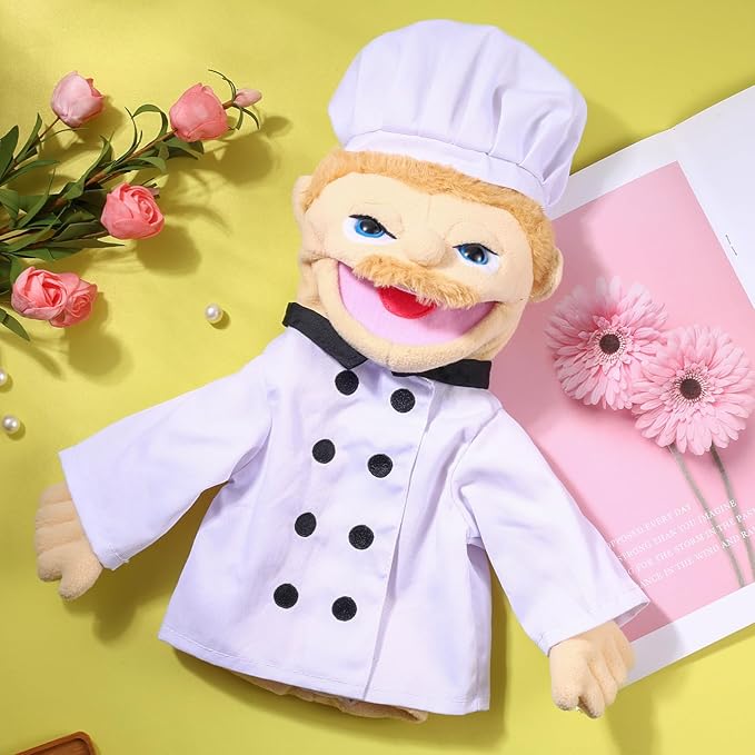 Role Play Hand Puppets Hand Plush Chef Doctor Fireman Pirate Detective Athlete Nurse Worker Hand Puppet Toys Puppets for Kids Storytelling Imaginative Pretend Play Teaching Preschool(Chef)