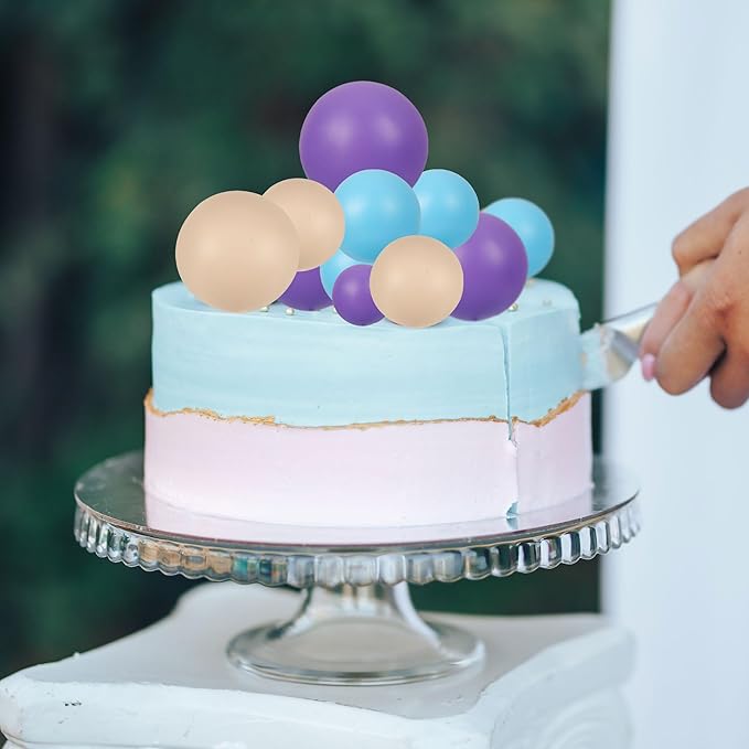 Gyufise 30Pcs Balls Cake Toppers - Ball Shaped Cupcake Toppers & Mini Balloons Cake Decorations for Baby Shower & Birthday Party Supplies - Khaki, Purple, Deep Blue