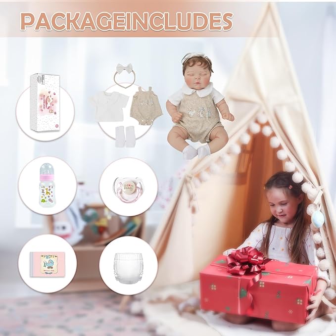 CHAREX Lifelike Reborn Baby Dolls - 22 Inch Sleeping Realistic Newborn Baby Girl with Soft Weighted Cloth Body, Real Life Baby Doll Peaches with Realistic Veins, Doll Gift Set for Kids Age 3+