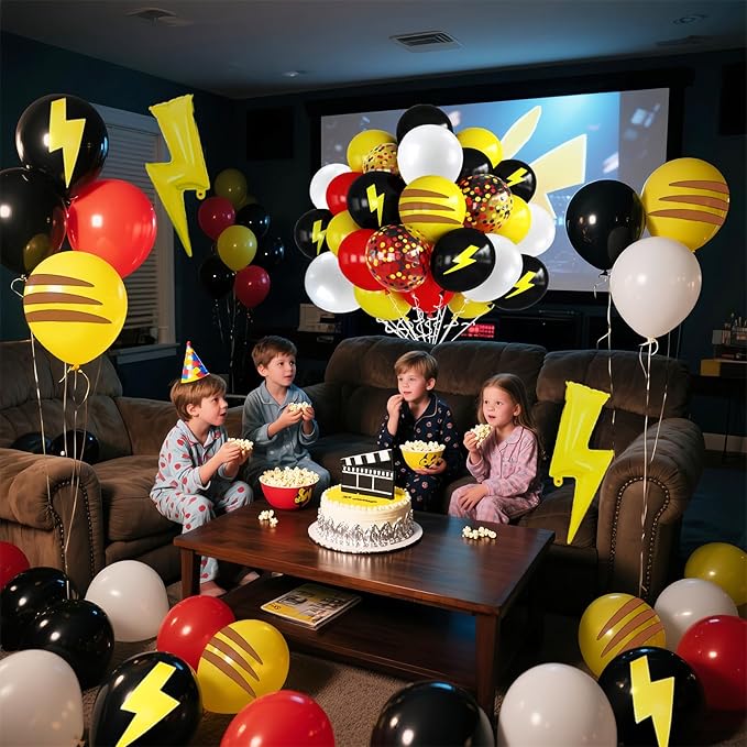 Red Black Yellow Balloon 39Pcs 12 Inch，Lightning Print Balloons for Cartoon Themed Birthday Party Decorations Boys Girls Gatherings Party Supplies