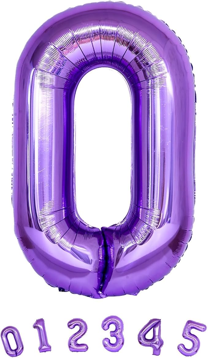 Purple Number Balloons, 40 Inch Foil Large Balloons, Helium Self Inflating Number Balloon for Girls Women 10th 20th Birthday Party Bridal Shower Anniversary Ceremony Party Decoration Supplies