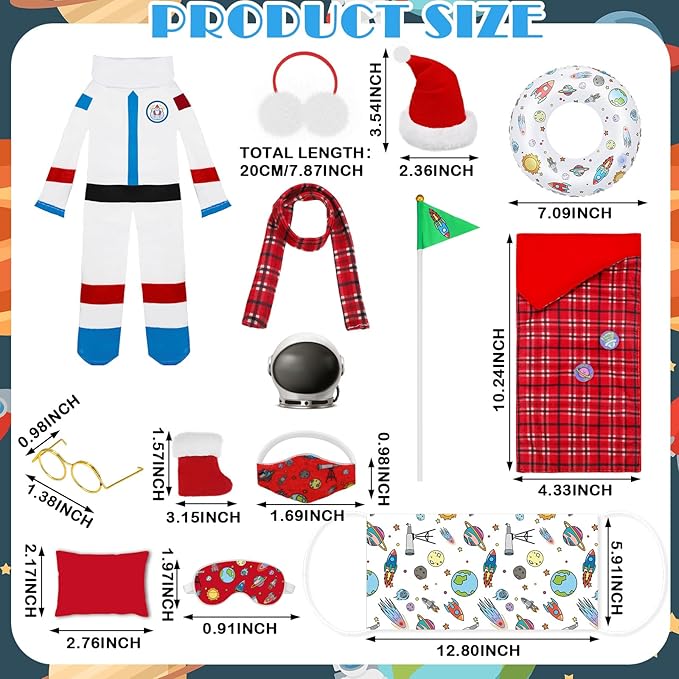 Kacctyen Astronaut Themed Christmas Doll Accessories - 19 Pcs Include Sleeping Bag, Hat, Suit, Scarf, Glasses, Pillow, Eye Mask, Shoes, Mask, Hammock