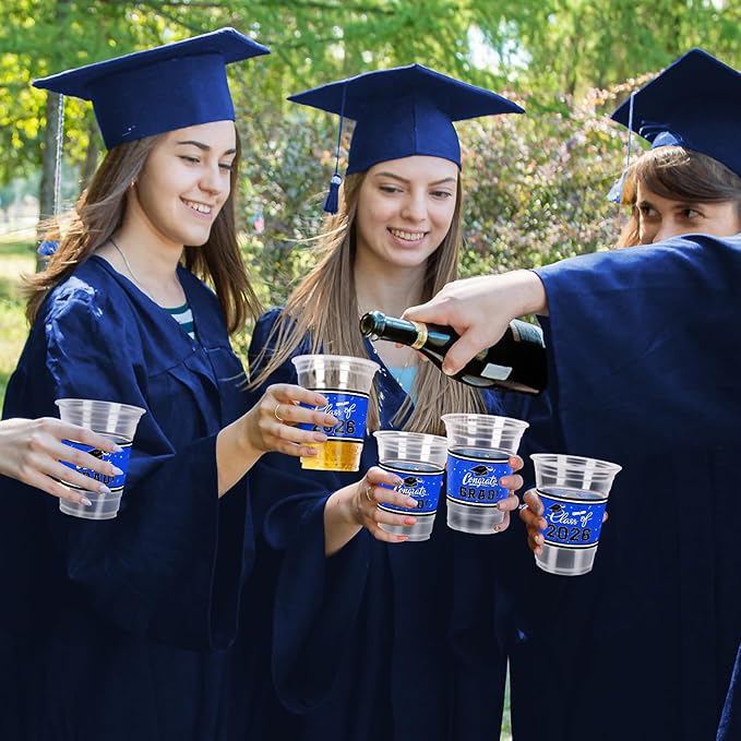 Gatherfun Graduation Decorations 2026-100 Pcs 16oz Blue Graduation Plastic Cups for Grad Party | Sturdy & Durable Drinkware for Grad Festivities | Essential Grad Party Supplies & Decorations