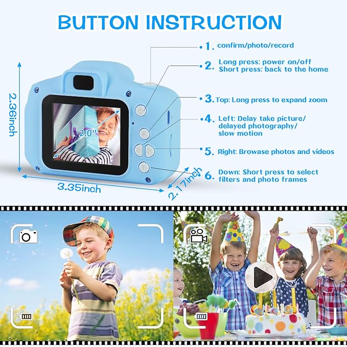 Kids Camera, Toddler Camera Children Digital Camera Toys with 13MP Video Camcorder 32GB SD Card and Camera Case for 3–10 Year Old Boys and Girls