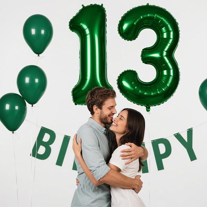 40 Inch Green Number 13 Digital Balloon,Jumbo Mylar Foil Helium Balloon for 13 Balloons for Birthday Party,Wedding Anniversary Party Decorations